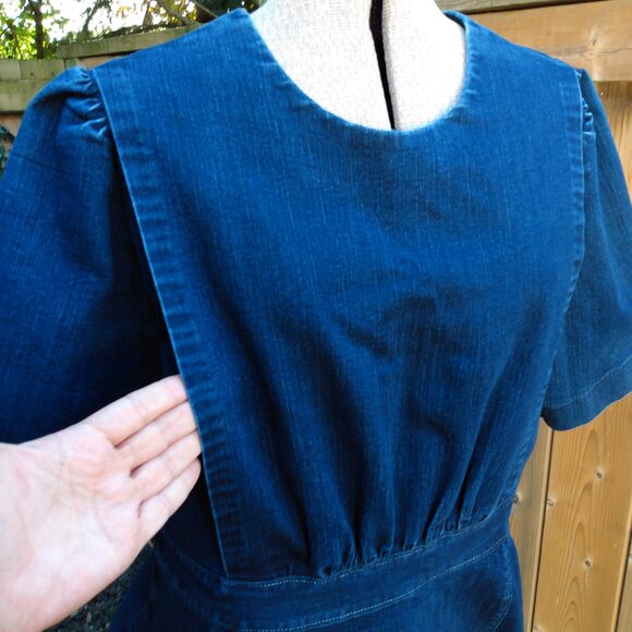 Handmade Denim Dress 40"B 34"W Blue Jean Stretch Amish Mennonite Cape Modest - Picture 5 of 13